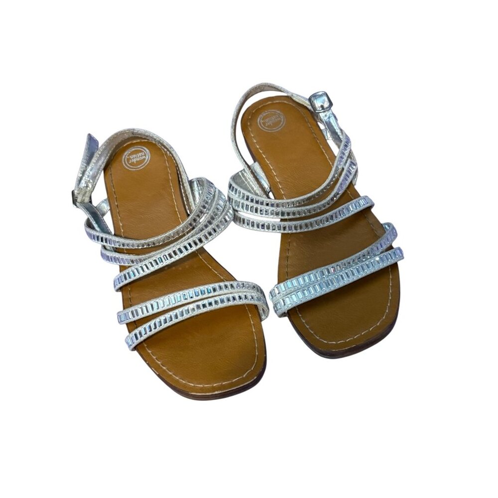 Wonder Nation Girls Silver Strappy Sandals – Size 2 Sparkly Summer Dress Sandals